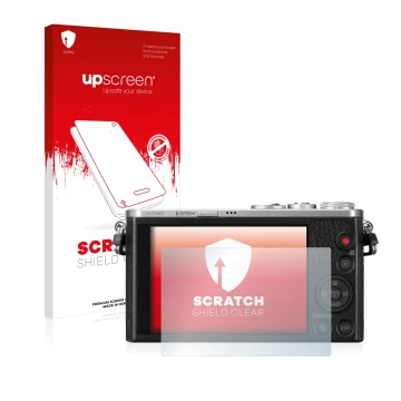 Front side of a product packaging with the brand logo upscreen. Next to it is the device Panasonic Lumix DMC-GM1 shown with th