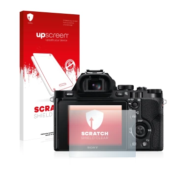 Front side of a product packaging with the brand logo upscreen. Next to it is the device Sony Alpha 7R (ILCE-7R) shown with th