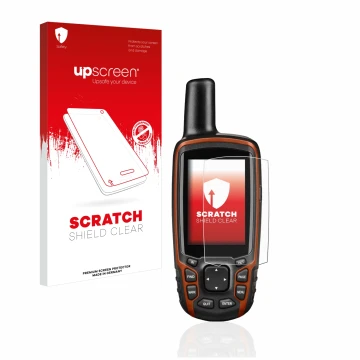 Front side of a product packaging with the brand logo upscreen. Next to it is the device Garmin GPSMAP 64s shown with the corr