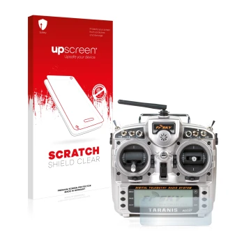 Front side of a product packaging with the brand logo upscreen. Next to it is the device FrSky Taranis X9D shown with the corr