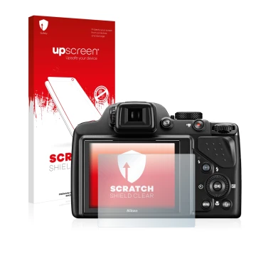 Front side of a product packaging with the brand logo upscreen. Next to it is the device Nikon Coolpix P530 shown with the cor