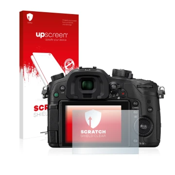 Front side of a product packaging with the brand logo upscreen. Next to it is the device Panasonic Lumix DMC-GH4 shown with th