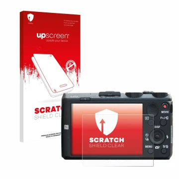 Front side of a product packaging with the brand logo upscreen. Next to it is the device Sony Cyber-Shot DSC-HX60 shown with t