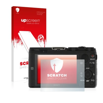 Front side of a product packaging with the brand logo upscreen. Next to it is the device Sony Cyber-Shot DSC-HX60V shown with 
