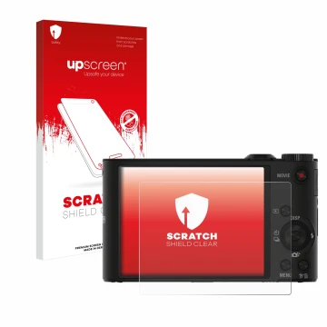 Front side of a product packaging with the brand logo upscreen. Next to it is the device Sony Cyber-Shot DSC-WX350 shown with 