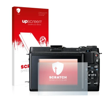 Front side of a product packaging with the brand logo upscreen. Next to it is the device Canon PowerShot G1 X Mark II shown wi