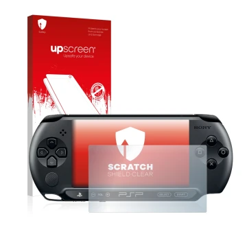 Front side of a product packaging with the brand logo upscreen. Next to it is the device Sony PSP 2000 shown with the correspo