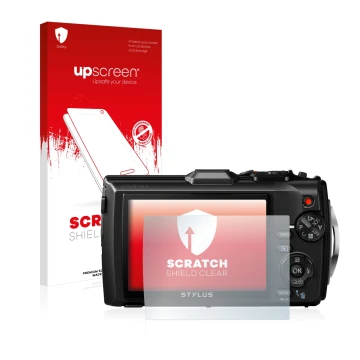 Front side of a product packaging with the brand logo upscreen. Next to it is the device Olympus Stylus Tough TG-3 shown with 