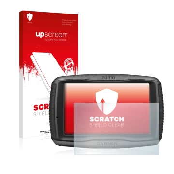 Front side of a product packaging with the brand logo upscreen. Next to it is the device Garmin zumo 590LM shown with the corr