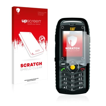 Front side of a product packaging with the brand logo upscreen. Next to it is the device Caterpillar Cat B25 shown with the co