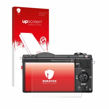 Front side of a product packaging with the brand logo upscreen. Next to it is the device Sony Alpha 5100 (DSLR-A5100) shown wi