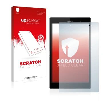 Front side of a product packaging with the brand logo upscreen. Next to it is the device Sony Xperia Z3 Tablet Compact SGP611,