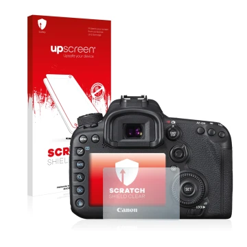 Front side of a product packaging with the brand logo upscreen. Next to it is the device Canon EOS 7D Mark II shown with the c