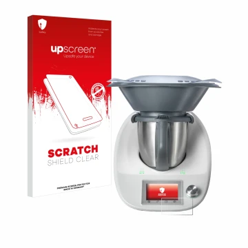 Front side of a product packaging with the brand logo upscreen. Next to it is the device Vorwerk Thermomix TM5 shown with the 