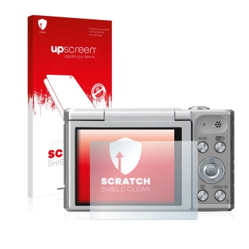 Front side of a product packaging with the brand logo upscreen. Next to it is the device Panasonic Lumix DMC-SZ10 shown with t