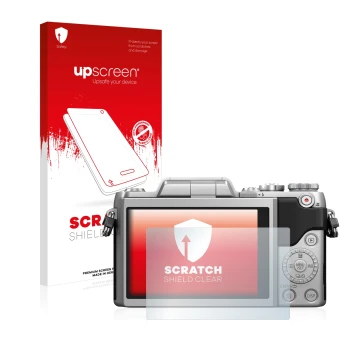 Front side of a product packaging with the brand logo upscreen. Next to it is the device Panasonic Lumix DMC-GF7 shown with th