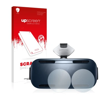 Front side of a product packaging with the brand logo upscreen. Next to it is the device Samsung Gear VR shown with the corres