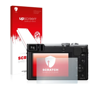 Front side of a product packaging with the brand logo upscreen. Next to it is the device Panasonic Lumix DMC-TZ70 shown with t