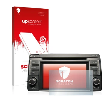 Front side of a product packaging with the brand logo upscreen. Next to it is the device Mazda CX-5 2012-2014 Infotainment Sys