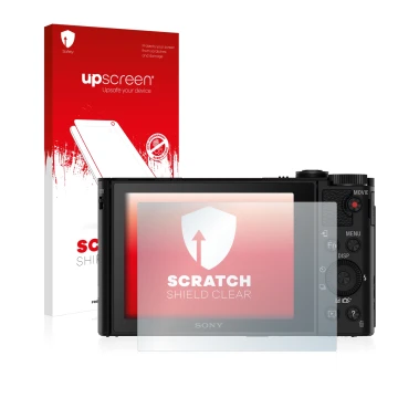 Front side of a product packaging with the brand logo upscreen. Next to it is the device Sony Cyber-Shot DSC-WX500 shown with 