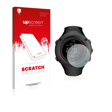 Front side of a product packaging with the brand logo upscreen. Next to it is the device Suunto Ambit3 Run Black shown with th