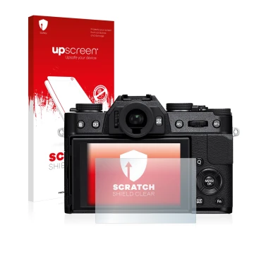 Front side of a product packaging with the brand logo upscreen. Next to it is the device Fujifilm X-T10 shown with the corresp