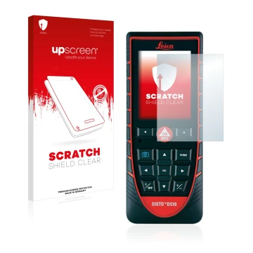 Front side of a product packaging with the brand logo upscreen. Next to it is the device Leica DISTO D510 shown with the corre