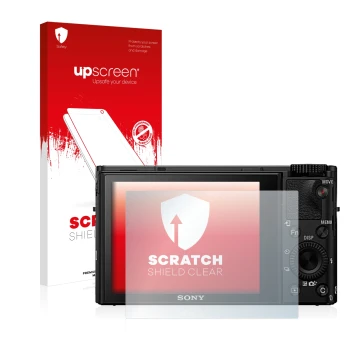 Front side of a product packaging with the brand logo upscreen. Next to it is the device Sony Cyber-Shot DSC-RX100 IV shown wi