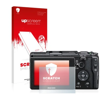 Front side of a product packaging with the brand logo upscreen. Next to it is the device Ricoh GR II 2015 shown with the corre