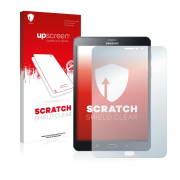 Front side of a product packaging with the brand logo upscreen. Next to it is the device Samsung Galaxy Tab Tab S2 8.0 LTE sho