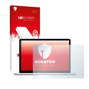 Front side of a product packaging with the brand logo upscreen. Next to it is the device Apple MacBook Pro Retina 15