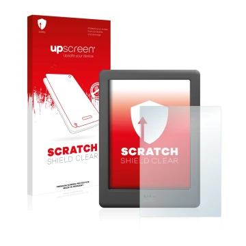 Front side of a product packaging with the brand logo upscreen. Next to it is the device Kobo Glo HD shown with the correspond