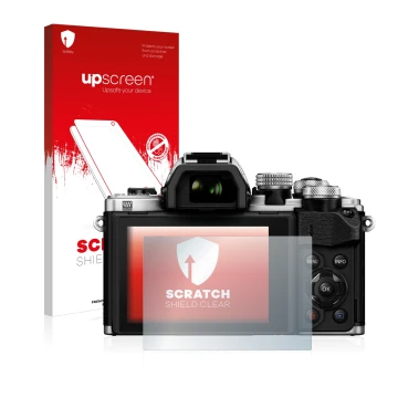 Front side of a product packaging with the brand logo upscreen. Next to it is the device Olympus OM-D E-M10 Mark II shown with