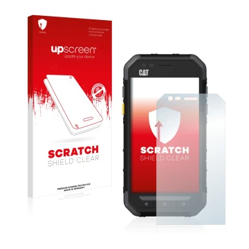 Front side of a product packaging with the brand logo upscreen. Next to it is the device Caterpillar Cat S30 shown with the co