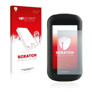 Front side of a product packaging with the brand logo upscreen. Next to it is the device Garmin Montana 610 shown with the cor