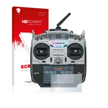 Front side of a product packaging with the brand logo upscreen. Next to it is the device Robbe Futaba T18SZ shown with the cor