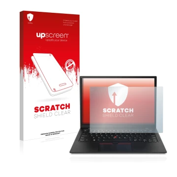 Front side of a product packaging with the brand logo upscreen. Next to it is the device Lenovo ThinkPad X1 shown with the cor
