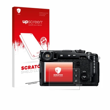 Front side of a product packaging with the brand logo upscreen. Next to it is the device Fujifilm X-Pro2 shown with the corres