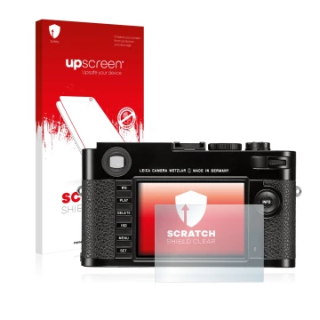 Front side of a product packaging with the brand logo upscreen. Next to it is the device Leica M (Typ 262) shown with the corr