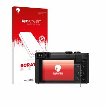Front side of a product packaging with the brand logo upscreen. Next to it is the device Panasonic Lumix DMC-TZ80 shown with t