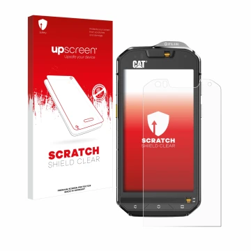 Front side of a product packaging with the brand logo upscreen. Next to it is the device Caterpillar Cat S60 shown with the co