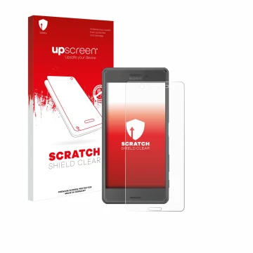 Front side of a product packaging with the brand logo upscreen. Next to it is the device Sony Xperia X Performance shown with 