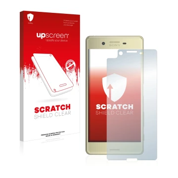 Front side of a product packaging with the brand logo upscreen. Next to it is the device Sony Xperia X shown with the correspo
