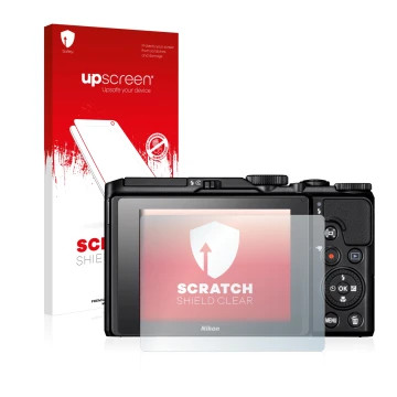 Front side of a product packaging with the brand logo upscreen. Next to it is the device Nikon Coolpix A900 shown with the cor