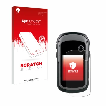 Front side of a product packaging with the brand logo upscreen. Next to it is the device Garmin eTrex 30x shown with the corre