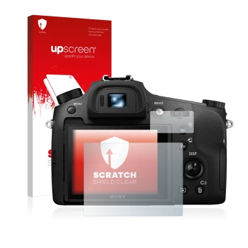 Front side of a product packaging with the brand logo upscreen. Next to it is the device Sony Cyber-Shot DSC-RX10 III shown wi