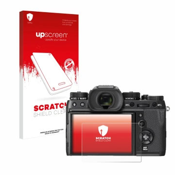 Front side of a product packaging with the brand logo upscreen. Next to it is the device Fujifilm X-T2 shown with the correspo