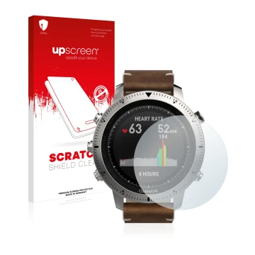 Front side of a product packaging with the brand logo upscreen. Next to it is the device Garmin Fenix Chronos shown with the c