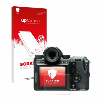 Front side of a product packaging with the brand logo upscreen. Next to it is the device Fujifilm GFX50S shown with the corres