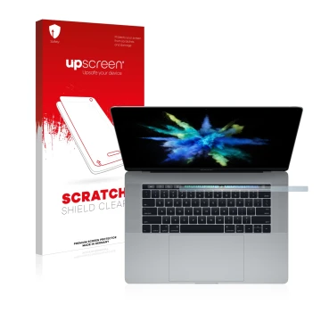 Front side of a product packaging with the brand logo upscreen. Next to it is the device Apple MacBook Pro 15
